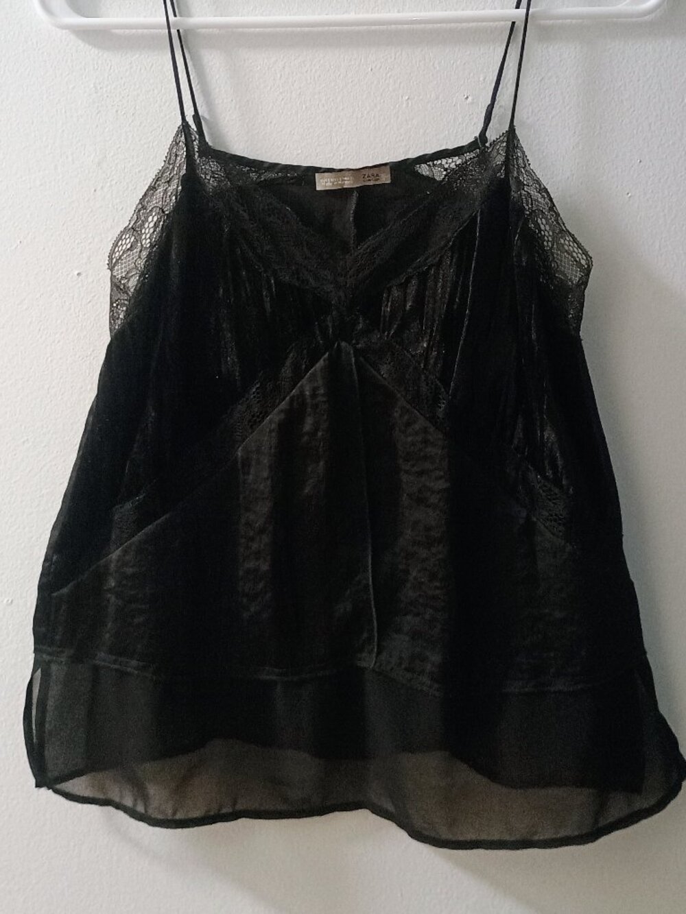 ZARA BLACK VELVETY Satiny Lacey TANK TOP